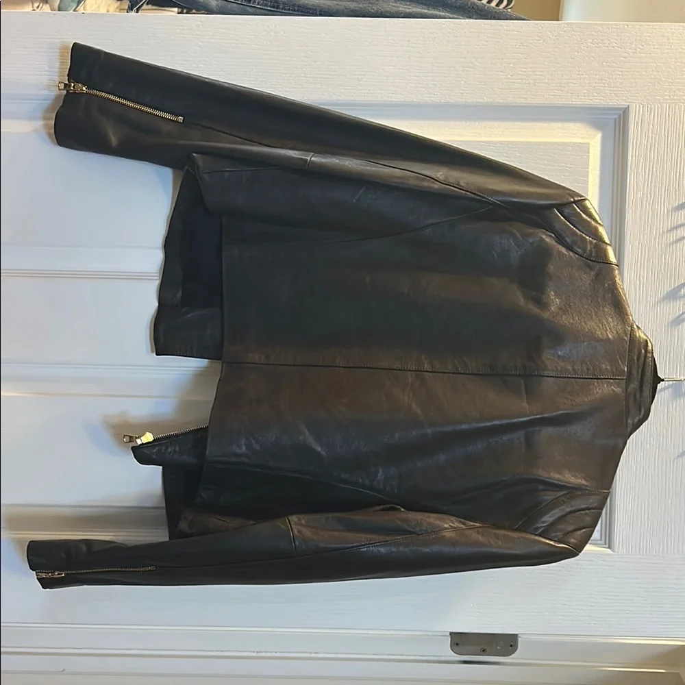 Women’s Black Leather Jacket with Gold Zippers - Picture 3 of 11